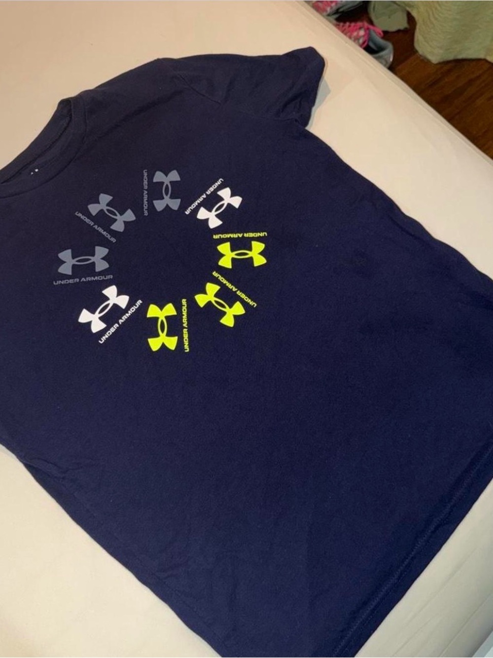 Under Armour Navy Short-Sleeve Tee with White & Neon Yellow Logos